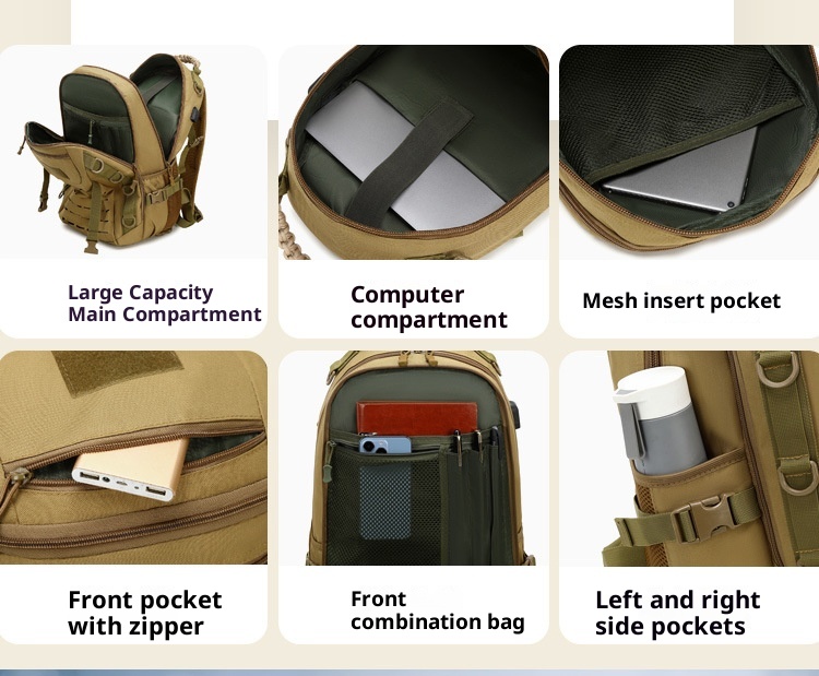 ActiveGo Taktischer Rucksack mit großem Fassungsvermögen, wasserdicht, abriebfest, multifunktional, für Bergsteigen, Wandern, Reisen, Herren_voghion.com