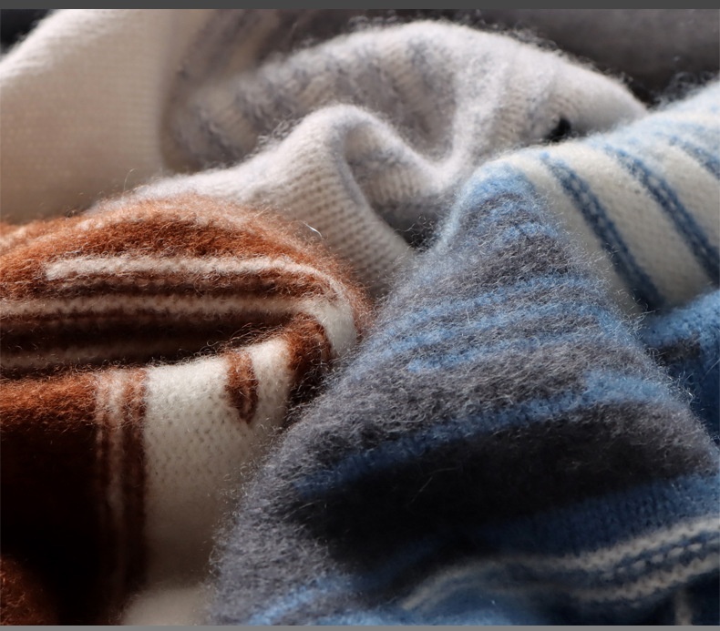 boy Boy Boy 100% Pure Wool Sweater For Men, Round Neck, Color Block Gradient, Thickened, Loose Fit, Business Casual Cashmere Knitted_voghion.com