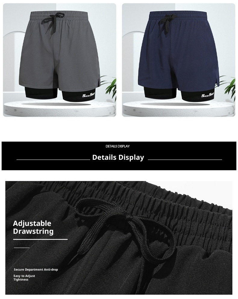 001 001 Herren Doppellagige Badehose, schnelltrocknend, Anti-Peinlichkeits-Badehose, Strandshorts, Badebekleidung für heiße Quellen, Set_voghion.com