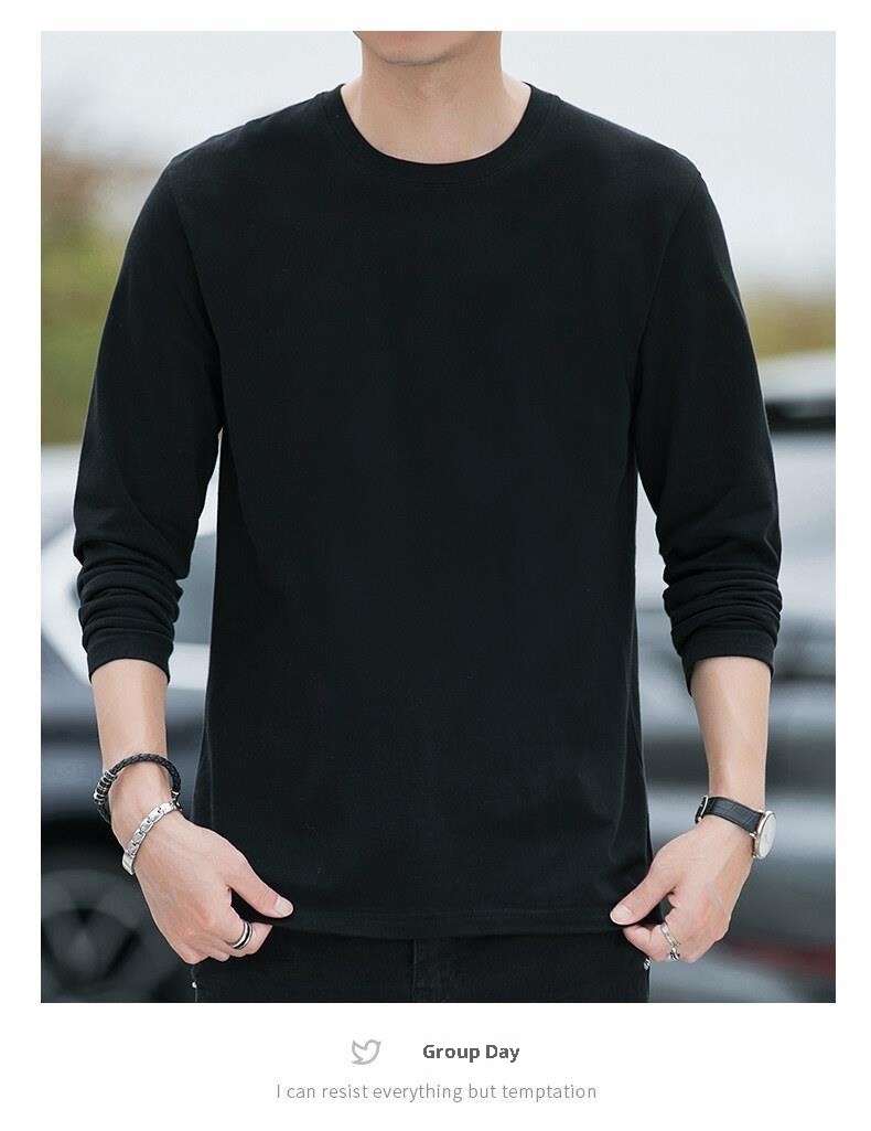 Maglietta a maniche lunghe primaverile e in puro cotone per uomo, scollo tondo, maglietta di base sottile, strato interno, felpa di alta qualità,_voghion.com