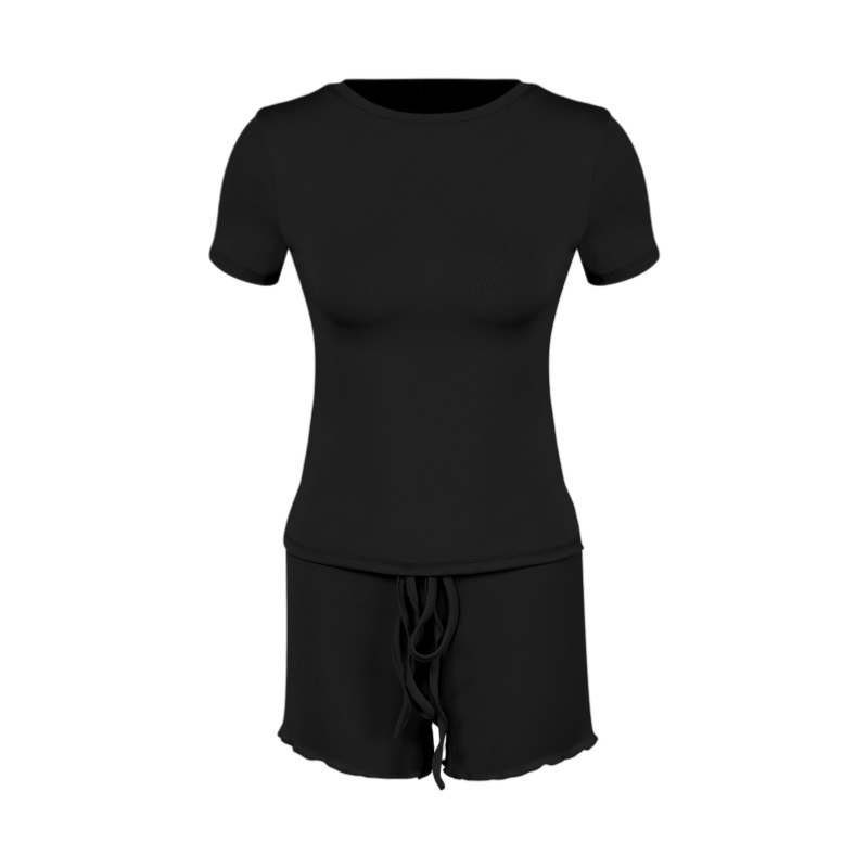 ChicShe Cross-Border Kardashian Crop Top Short Sleeve Shorts Round Neck European And American Casual T-Shirt Set Women's_voghion.com