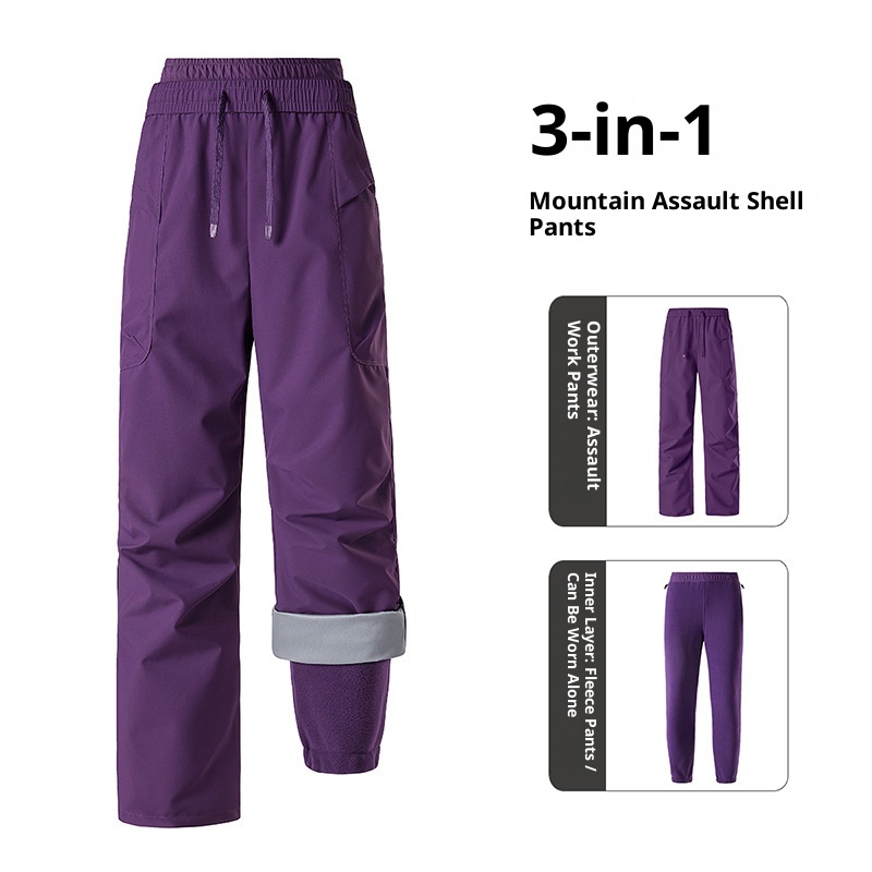 001 Women's Three-in-One Fleece-Lined Detachable Windproof Waterproof Casual Warm Pants For Men_voghion.com
