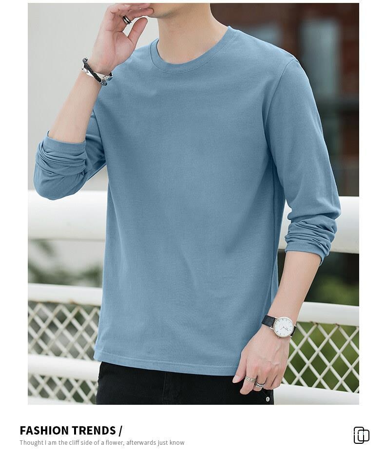 Maglietta a maniche lunghe primaverile e in puro cotone per uomo, scollo tondo, maglietta di base sottile, strato interno, felpa di alta qualità,_voghion.com