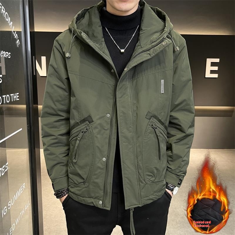 boy Padded Thickened Autumn Winter New Hooded Workwear Jacket Men's Coat Trendy Casual Windbreaker Warm_voghion.com