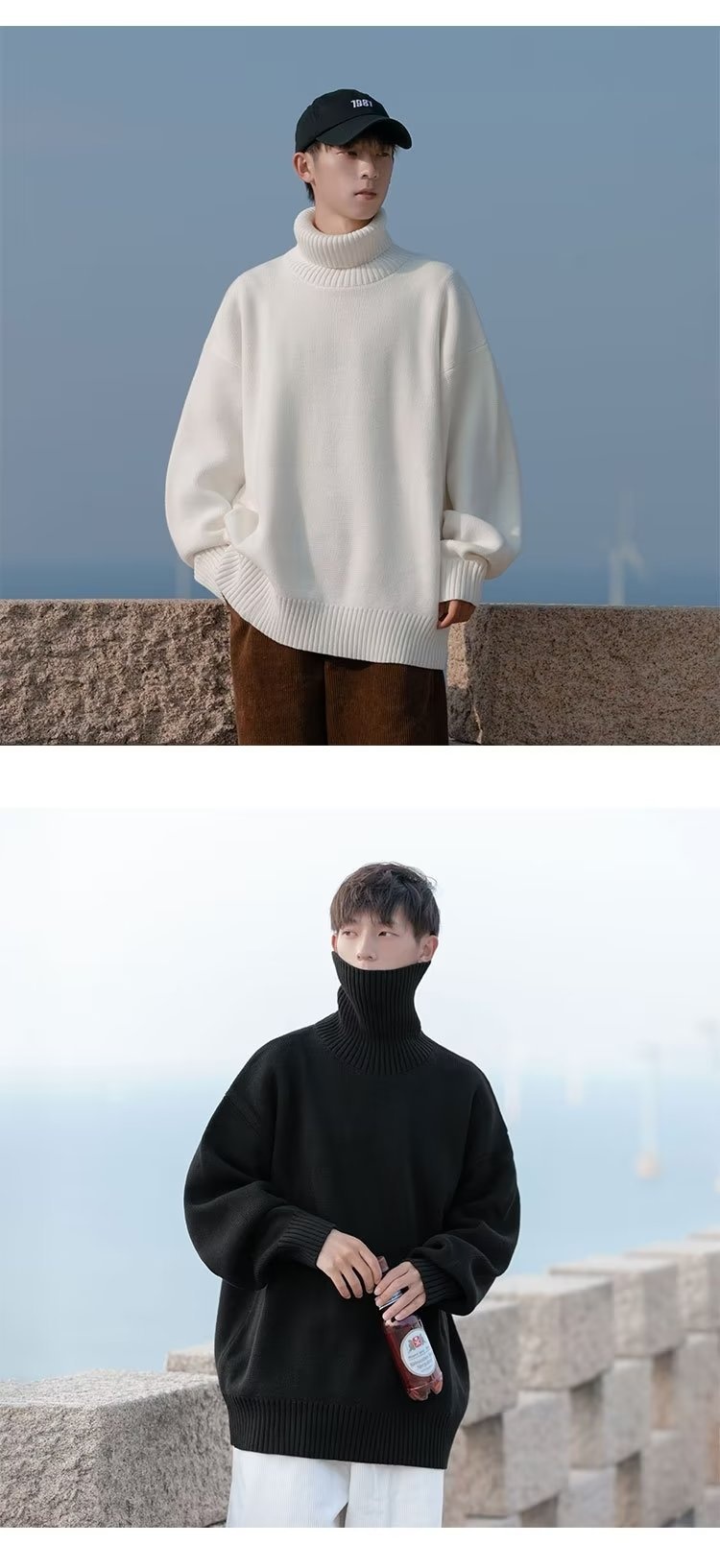 boy Turtleneck For Men Winter New Style Lazy High-End Feel Men's Base Shirt Thick Loose Inner Knitted Sweater_voghion.com