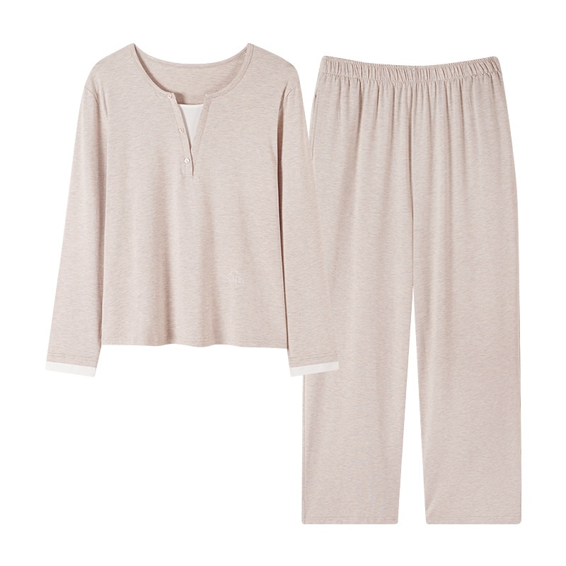 ChicShe 2025 New Women's Pajamas With Chest Pads Modal Cotton Long Sleeve Spring And Autumn Simple Homewear Set_voghion.com