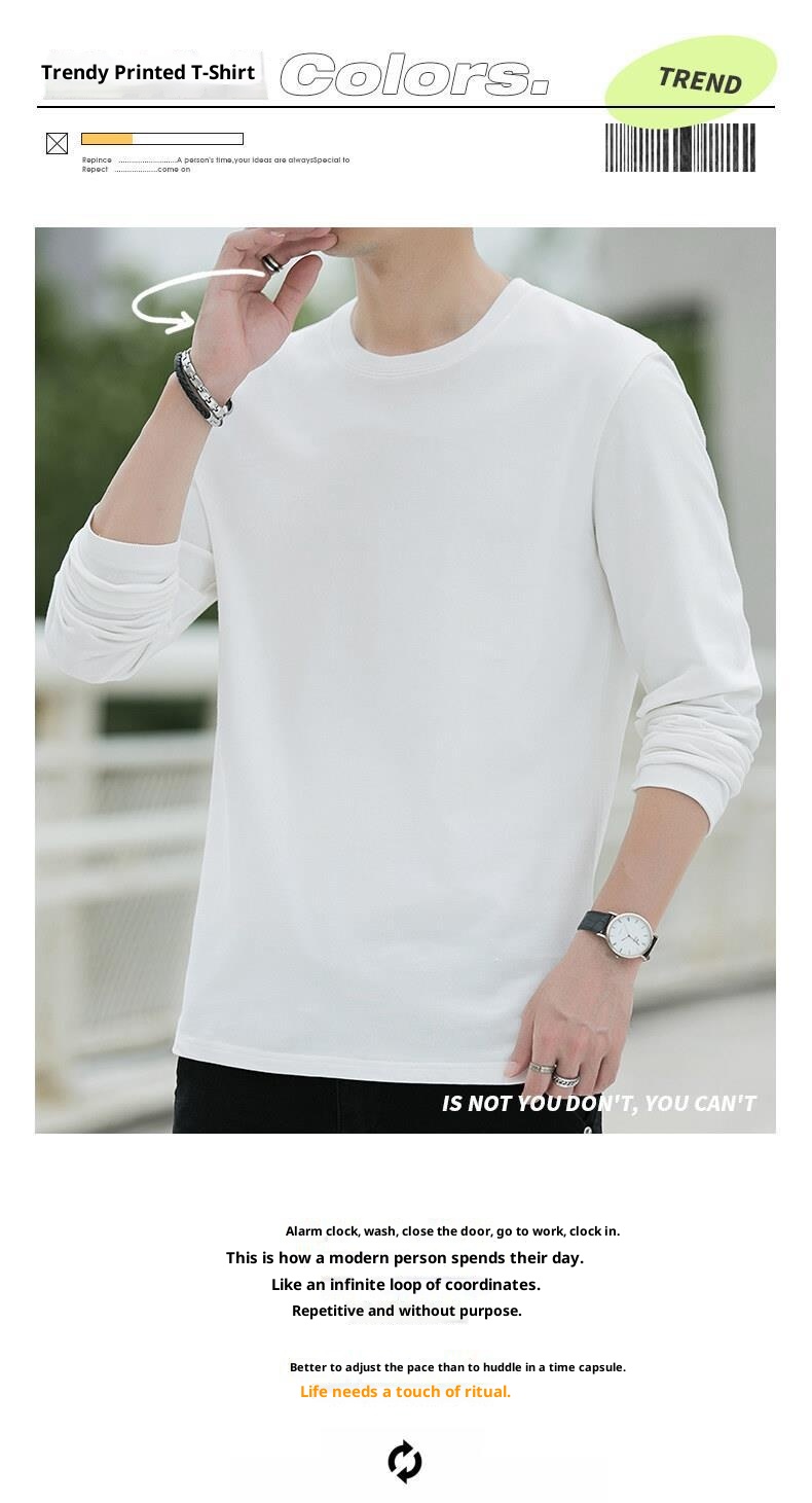 Maglietta a maniche lunghe primaverile e in puro cotone per uomo, scollo tondo, maglietta di base sottile, strato interno, felpa di alta qualità,_voghion.com