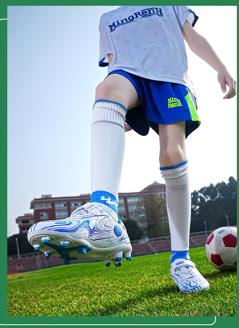 ShoeGlobe Children's Youth Football Broken Studs For Boys Students Big Kids Competition Soccer Grass Training Shoes With Velcro_voghion.com