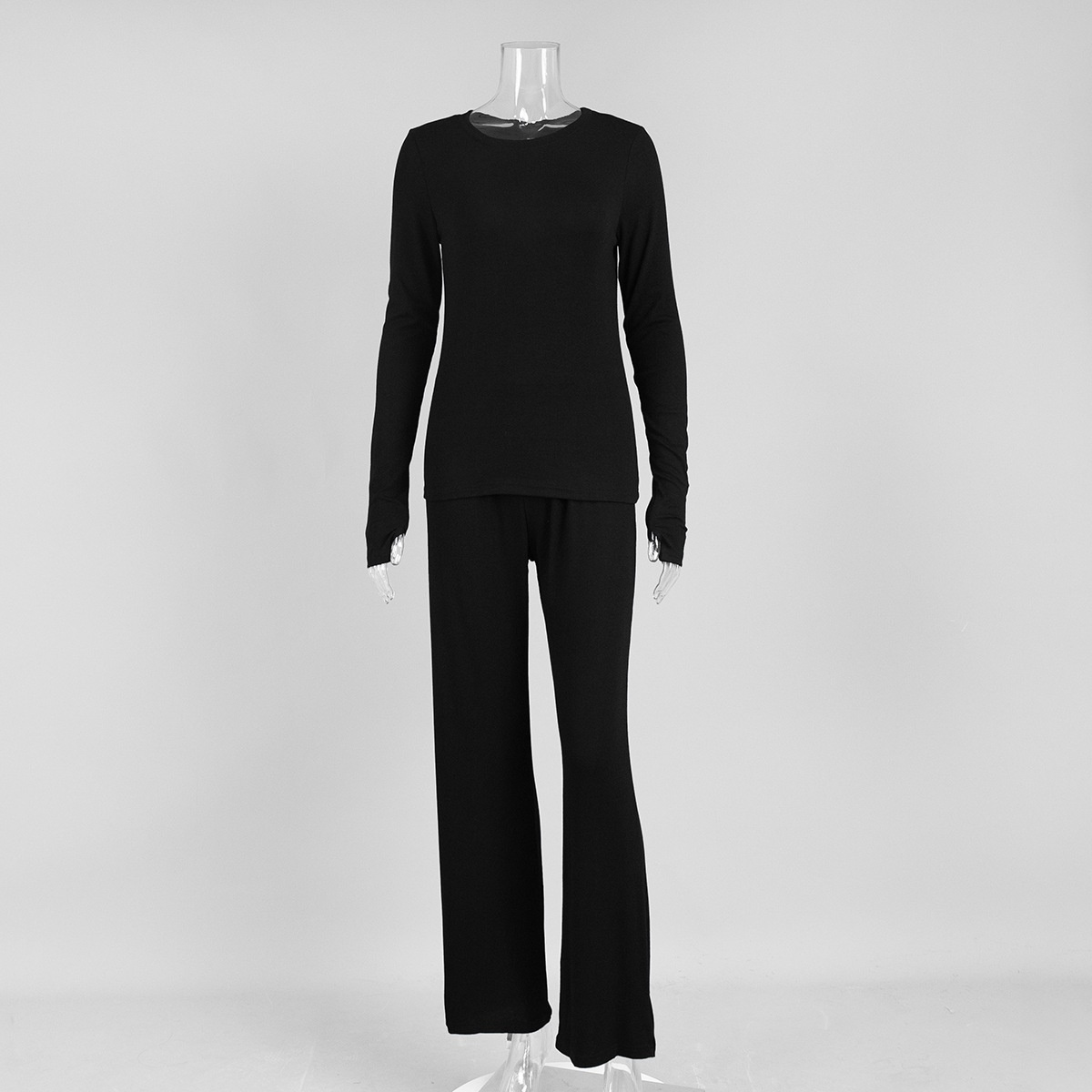 ChicShe Cross-Border Black Long-Sleeve Long-Pants Pajama Set European And American 2025 Spring New Knitted Pajamas Export Home_voghion.com