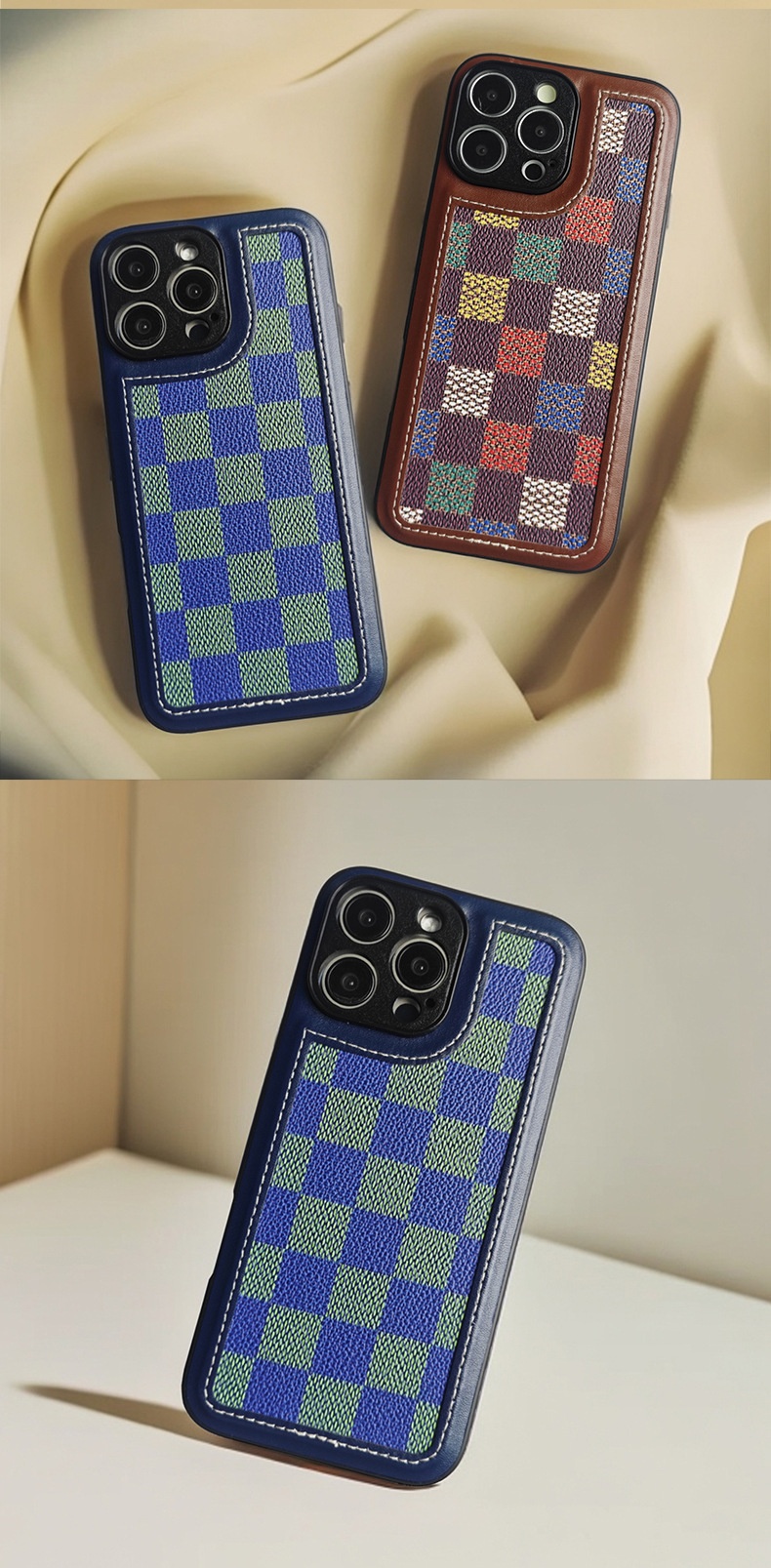 Étui de téléphone TechGlobe anti-chute, protection intégrale, compatible avec iPhone 16, motif à carreaux, vente en gros directement du fabricant_voghion.com