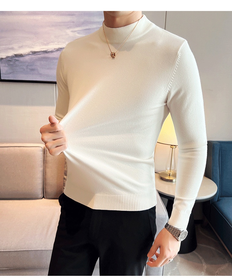 Herrenpullover, dick gefüttert, warm, für Herbst und Winter, halber Rollkragen, Strick, schmale Passform, Business-Hemd, Unterhemd_voghion.com