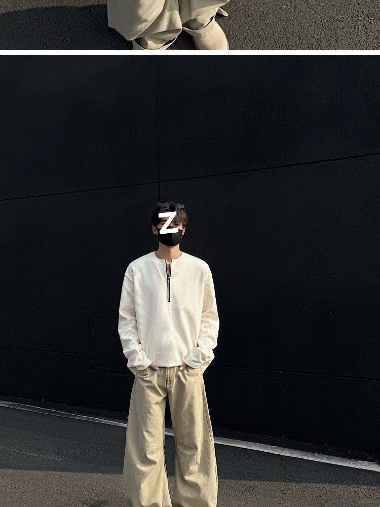 Maglietta da uomo in stile americano con mezza cerniera e colletto alla coreana, strato di base Cleanfit a maniche lunghe per primavera e autunno, Tough Guy_voghion.com