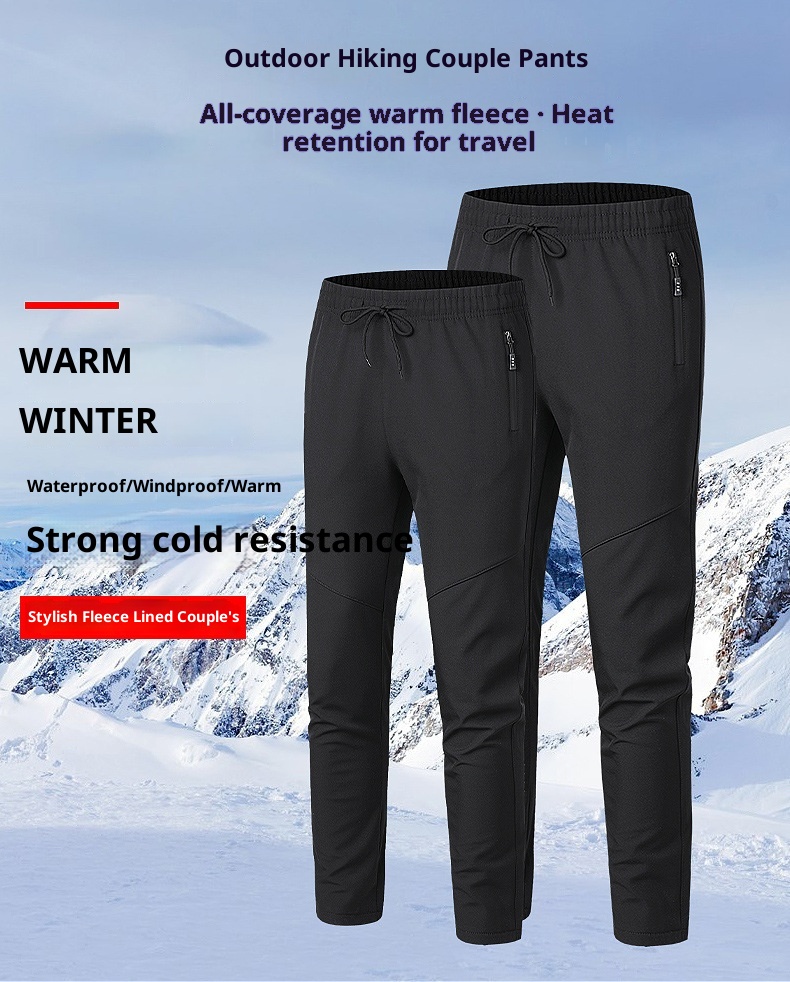 001 2024 New Fleece-Lined Warm Unisex Outdoor Windproof Waterproof Softshell Casual Sports Pants_voghion.com