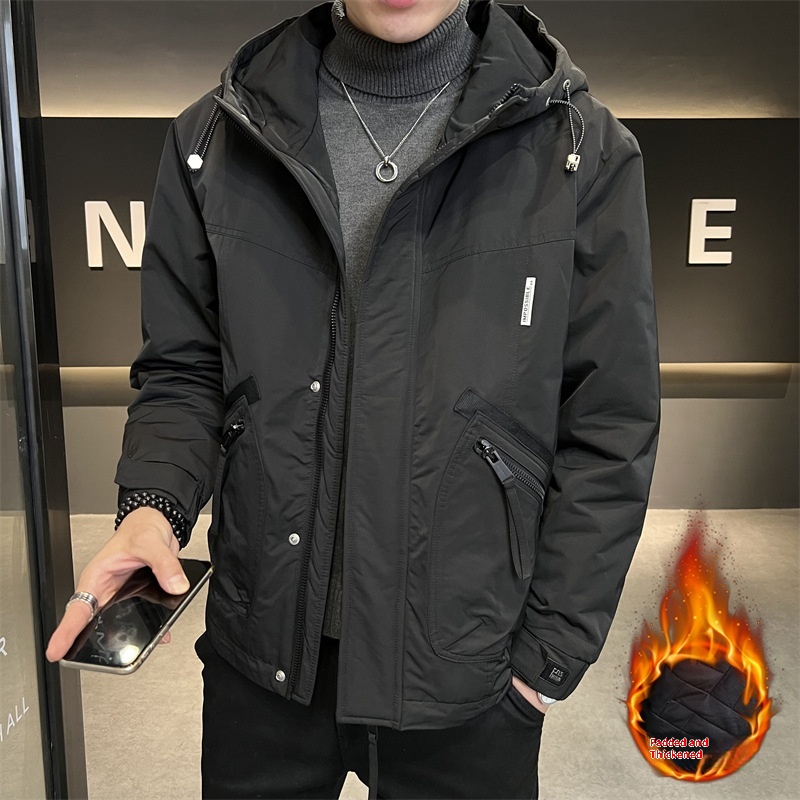 boy Padded Thickened Autumn Winter New Hooded Workwear Jacket Men's Coat Trendy Casual Windbreaker Warm_voghion.com