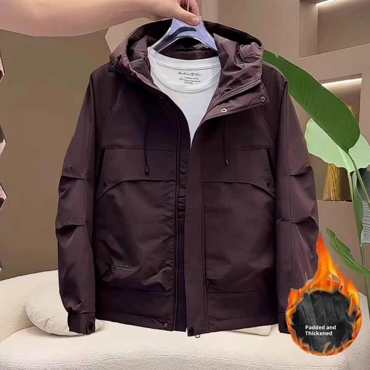 boy Factory Direct Hooded Loose Padded Windproof Thickened Double Cotton Softshell Jacket Men's Workwear Warm Winter_voghion.com