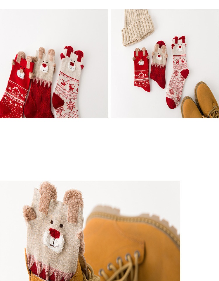 Lillian Herbst Winter Neue Weihnachts-Cartoon-Rentier-Socken für Damen, personalisierbar mit Sternzeichen und Jahreszahl, wadenlang, rot, Großhandel_voghion.com