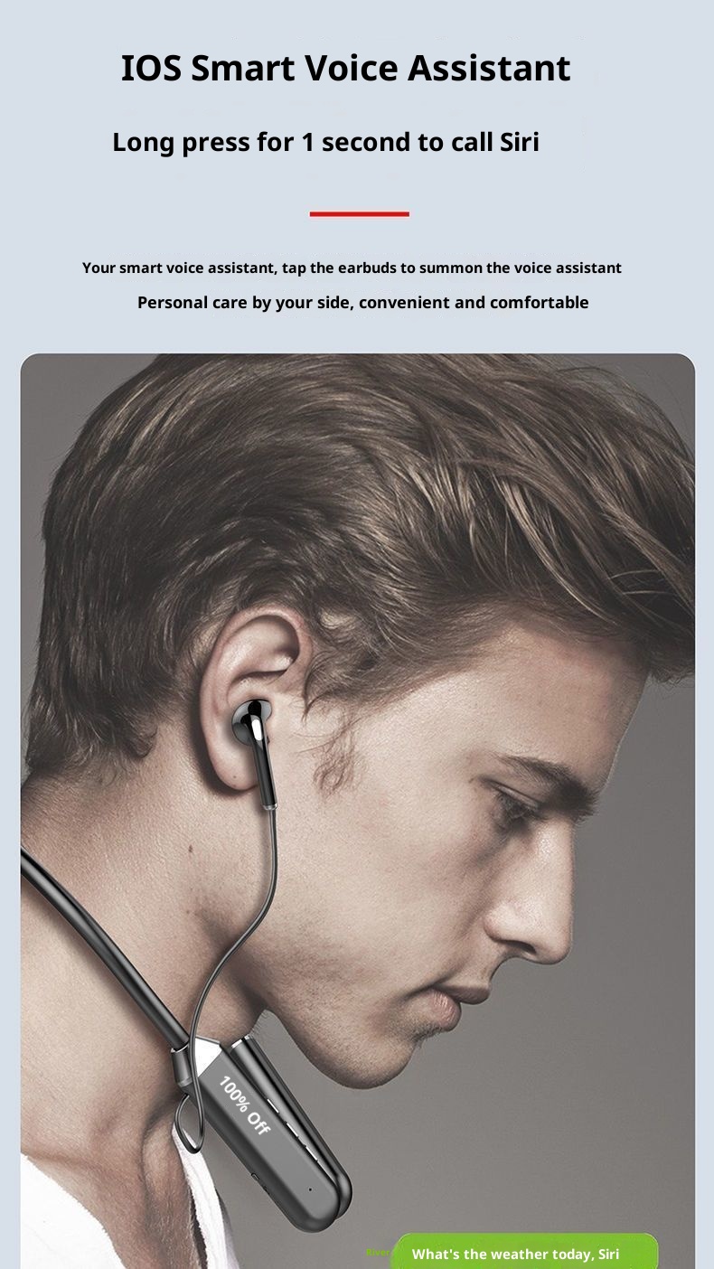 3c New Wireless Bluetooth LED Digital Display Sports Ultra-Long Battery Life Headset Gaming E-Sports Hanging Neck Style_voghion.com