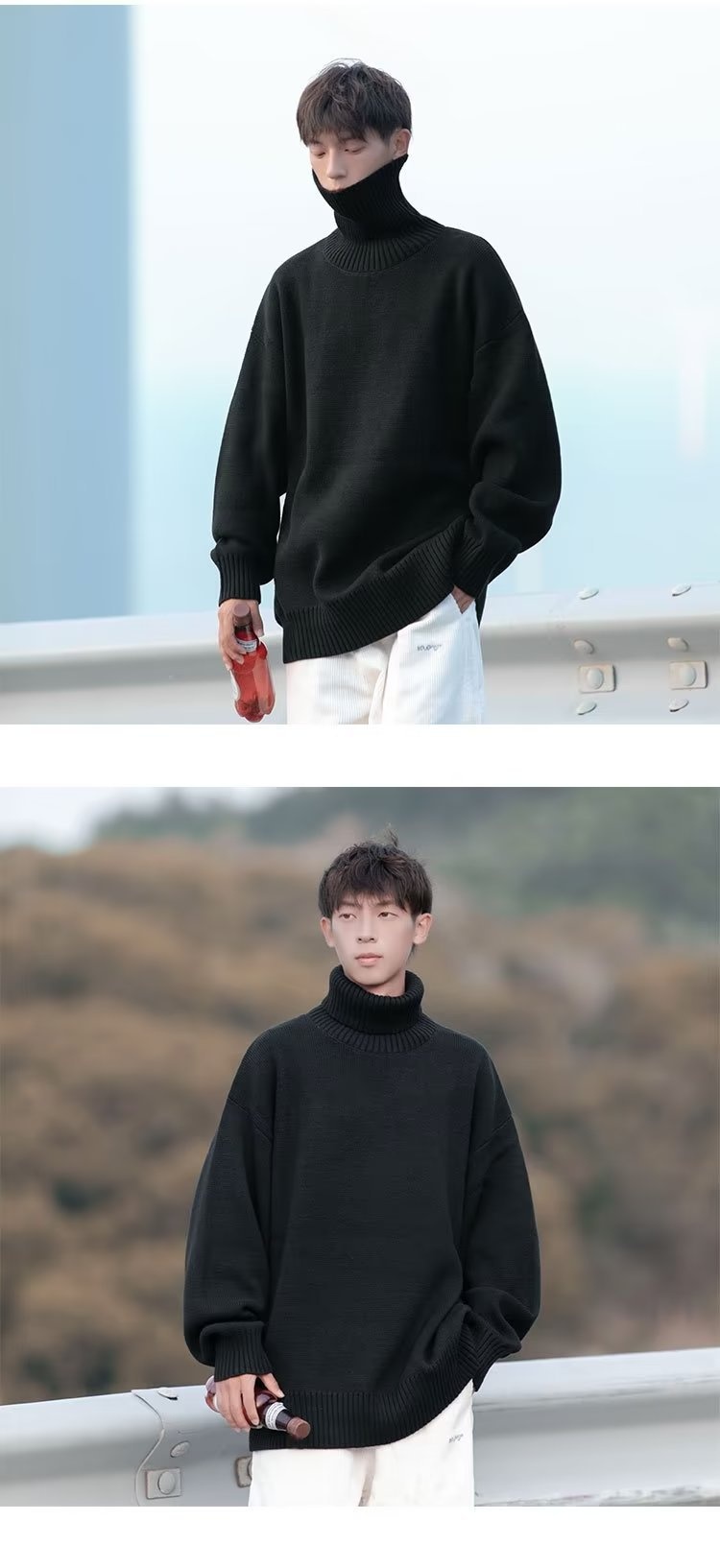 boy Turtleneck For Men Winter New Style Lazy High-End Feel Men's Base Shirt Thick Loose Inner Knitted Sweater_voghion.com