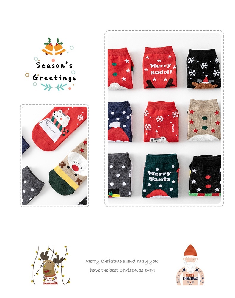 Lillian Women's Autumn Winter Cotton Cartoon 4 Pairs New Year Cute Japanese Style Christmas Short Socks_voghion.com