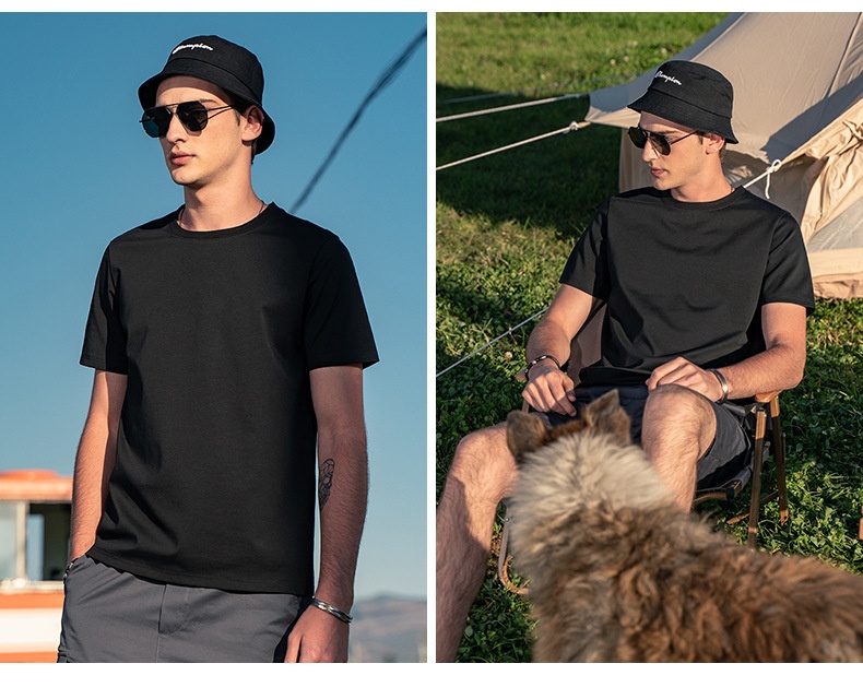 Maglietta base da uomo in cotone di seta ghiaccio fresco, manica corta, estiva, bianca, tinta unita, mercerizzata_voghion.com