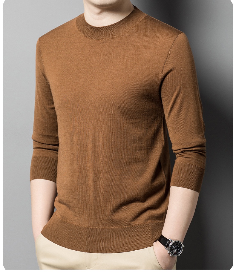 Maglione da uomo in lana lavorata a maglia a collo alto, sottile e lavabile in lavatrice, di alta qualità, per uomini giovani e di mezza età_voghion.com