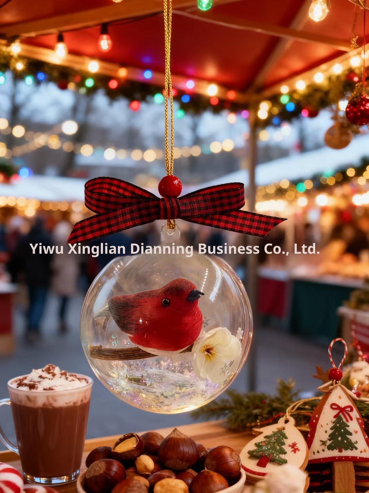 Lillian Cross-Border Tree Ornaments Transparent 3D Red Simulation Robin Bird Decoration Ball Christmas_voghion.com