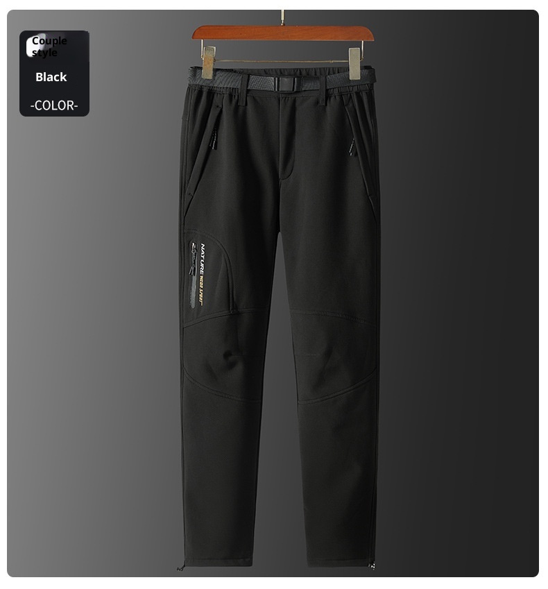 001 Winddichte und wasserdichte, mit Thermofleece gefütterte, dicke, lange Softshell-Wanderhose für Damen und Herren, Herbst und Winter_voghion.com