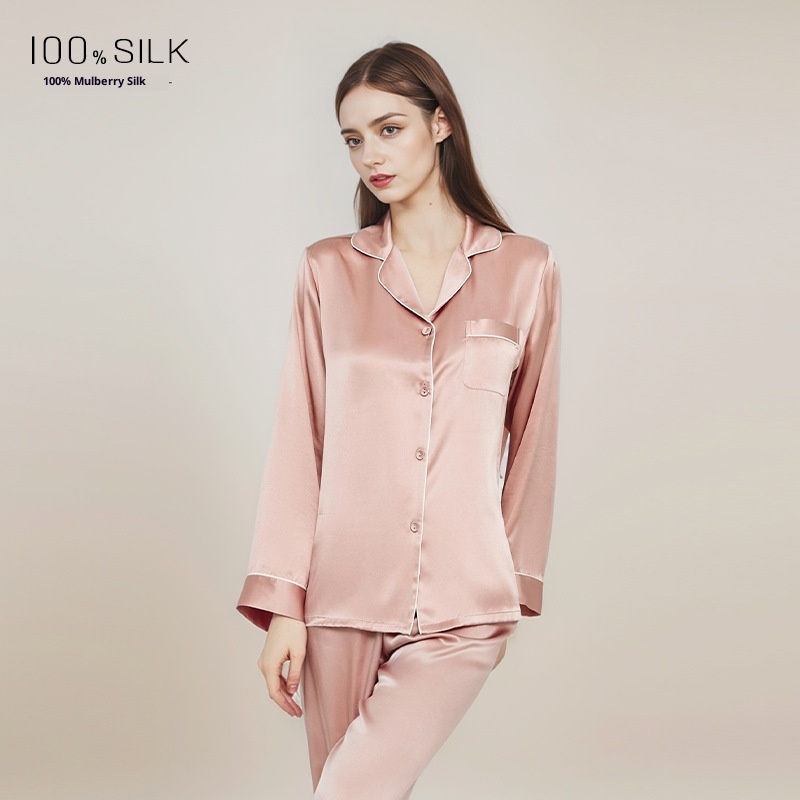 ChicShe European And American Plus Size Pajamas For Women Summer New Sleeve Long Pants 100% Mulberry Silk Thin Homewear Set_voghion.com