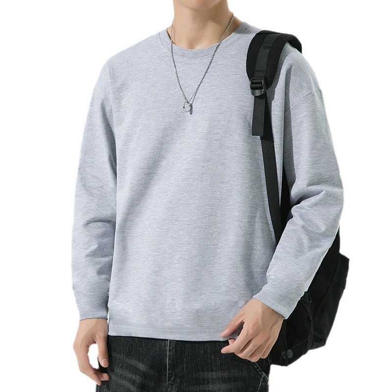 Maglietta a maniche lunghe primaverile e in puro cotone per uomo, scollo tondo, maglietta di base sottile, strato interno, felpa di alta qualità,_voghion.com