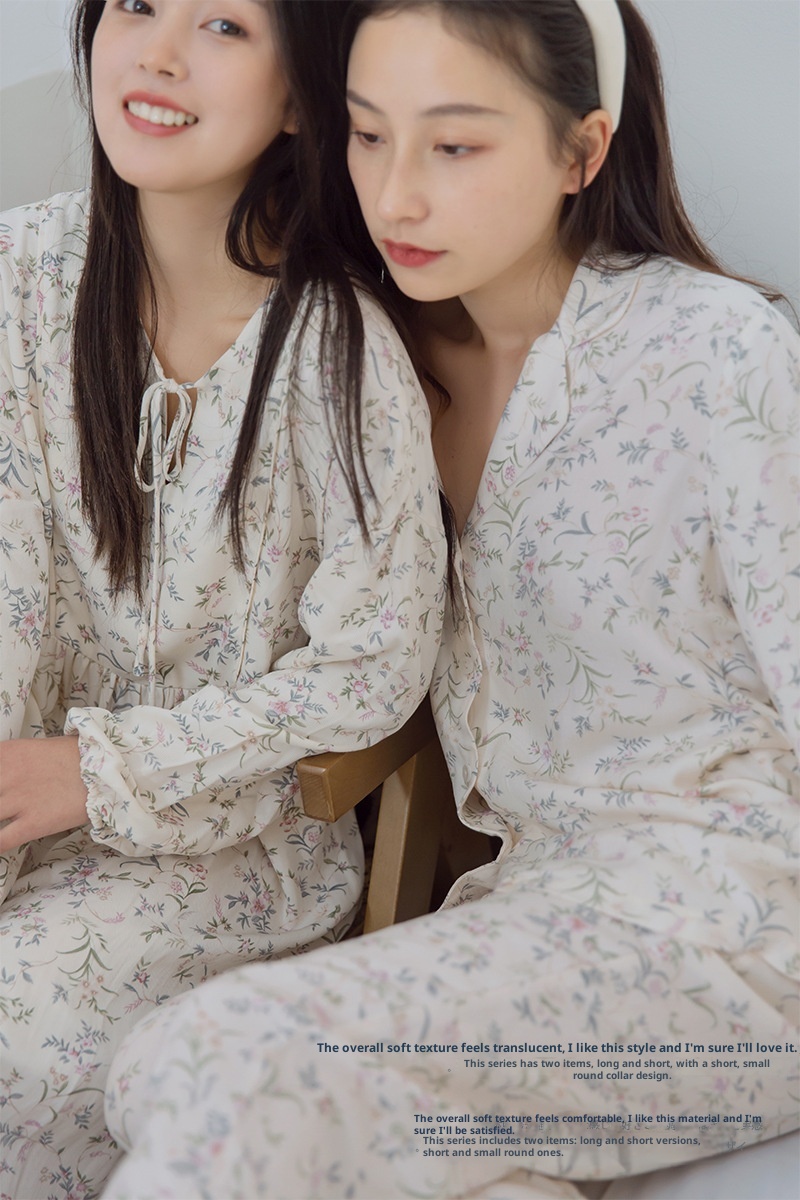 ChicShe Spanish O Marka Kadın İlkbahar Yaz Gül Uzun Kollu Vintage Küçük Çiçekli Pamuklu Rayon Pijama Takımı Kadınlar İçin_voghion.com