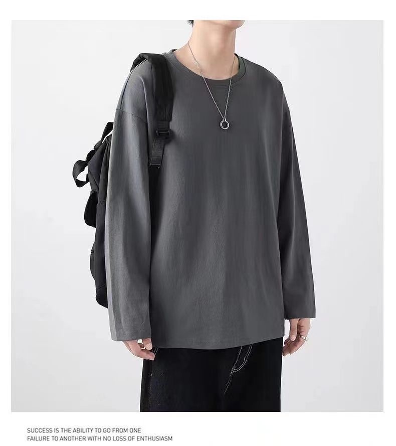 Maglietta a maniche lunghe da uomo in tinta unita, outfit da coppia, maglietta in stile giapponese, intimo, felpa girocollo_voghion.com