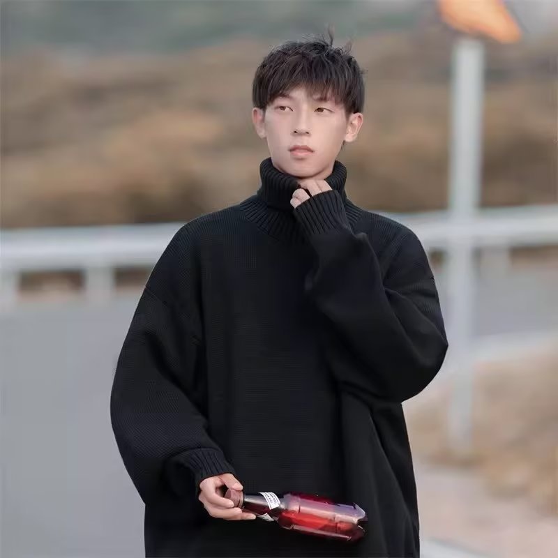 boy Turtleneck For Men Winter New Style Lazy High-End Feel Men's Base Shirt Thick Loose Inner Knitted Sweater_voghion.com