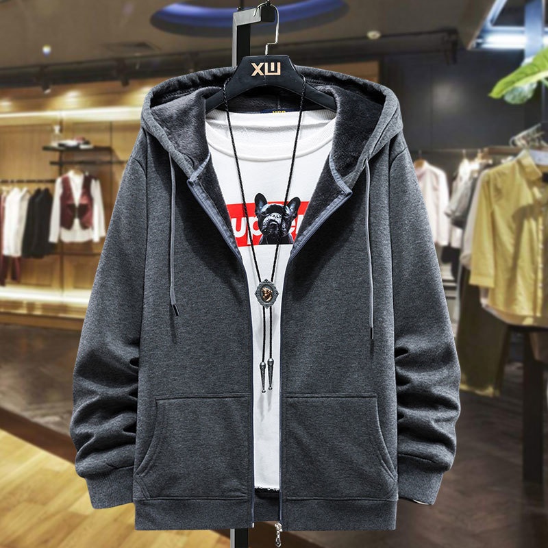 boy Boy New Autumn Winter Plus Size Zipper Hoodie For Men, Fleece-Lined Loose Cardigan, Men's Hooded Sweatshirt Jacket_voghion.com