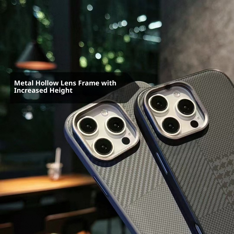TechGlobe Suitable For IPhone 17 Pro Max Case Kevlar Texture Plain Leather 16 Metal Lens Ring 15 Shockproof Cover_voghion.com