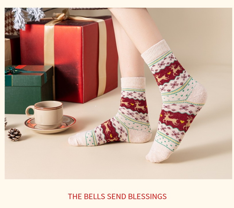 Lillian Weihnachtssocken für Damen, wadenlang, aus Wolle, japanischer Stil, mit Hirschmotiv, Herbst/Winter-Geschenkbox, einteilig, Dropshipping_voghion.com