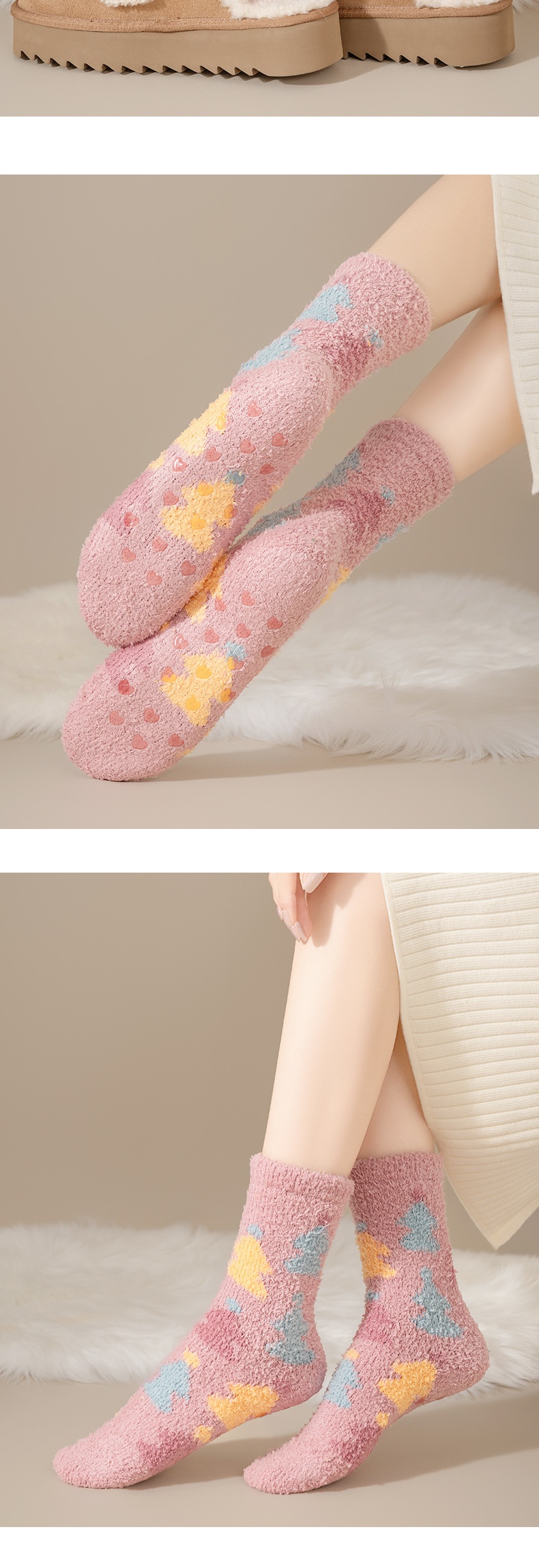 Lillian Christmas Socks For Women, Thickened Coral Fleece Warm Mid-Calf, Autumn And Winter Fleece-Lined Sleep Non-Slip Floor_voghion.com