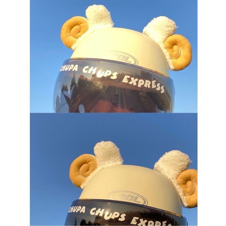 001 Angelababy Estilo Adorable Decoración de Orejas de Oveja para Vehículos Eléctricos Accesorios para Cascos de Esquí DIY_voghion.com