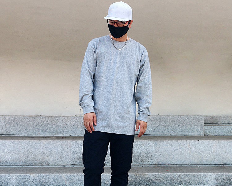 T-shirt unisexe à manches longues, col rond, 250 g, en pur coton japonais épais, coupe ample, sans coutures, fond blanc._voghion.com