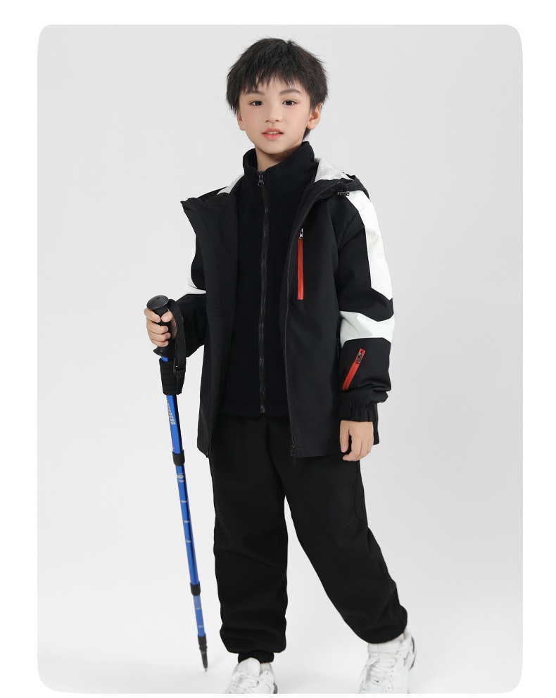 001 Children's Softshell Jacket Pants Set For Boys And Girls, Fleece-Lined, Waterproof, Windproof, Warm Three-Piece Outfit_voghion.com