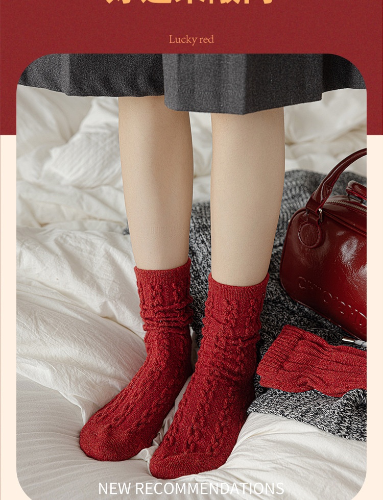 Calzini natalizi morbidi in lana rossa Angora di Lillian Suxinaimin, motivo: serpente, per donne, per capodanno_voghion.com