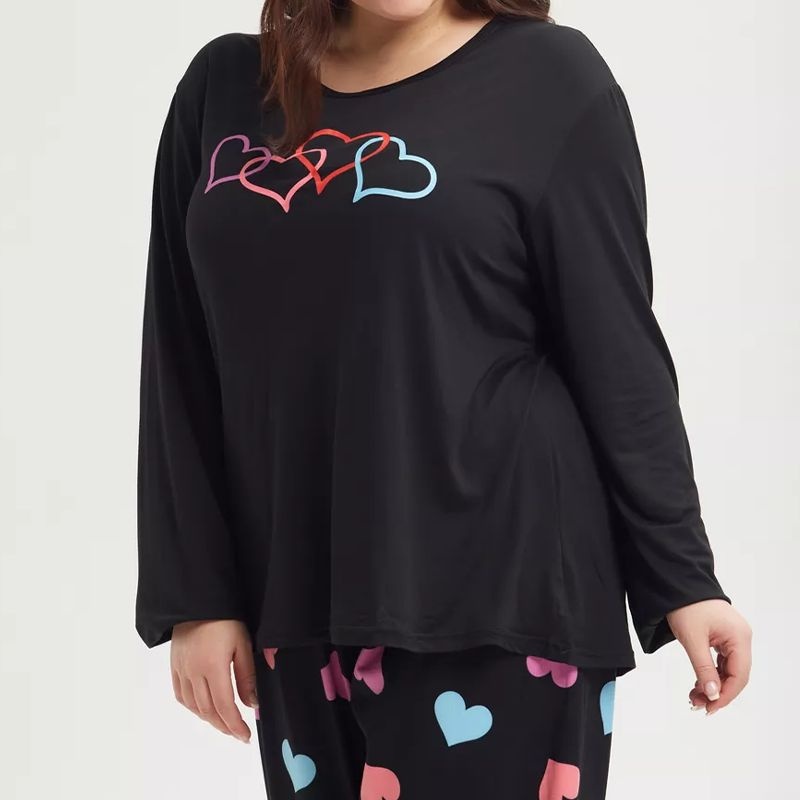 ChicShe Cross-border Exclusive European And American Style Homewear Colorful Heart Print Short Sleeve Long Pants Women's Pajama_voghion.com