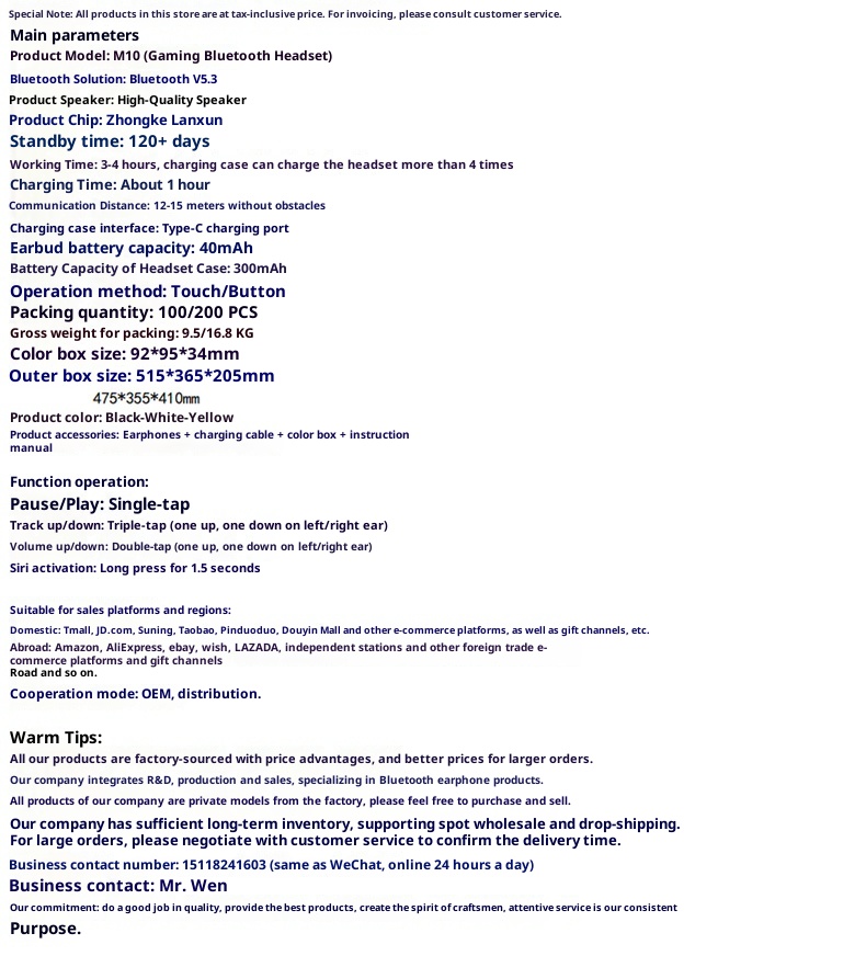 3c Cross-border New Private Model M10TWS Mini Wireless Bluetooth Earphones Noise Cancelling In-ear Gaming Headphones_voghion.com