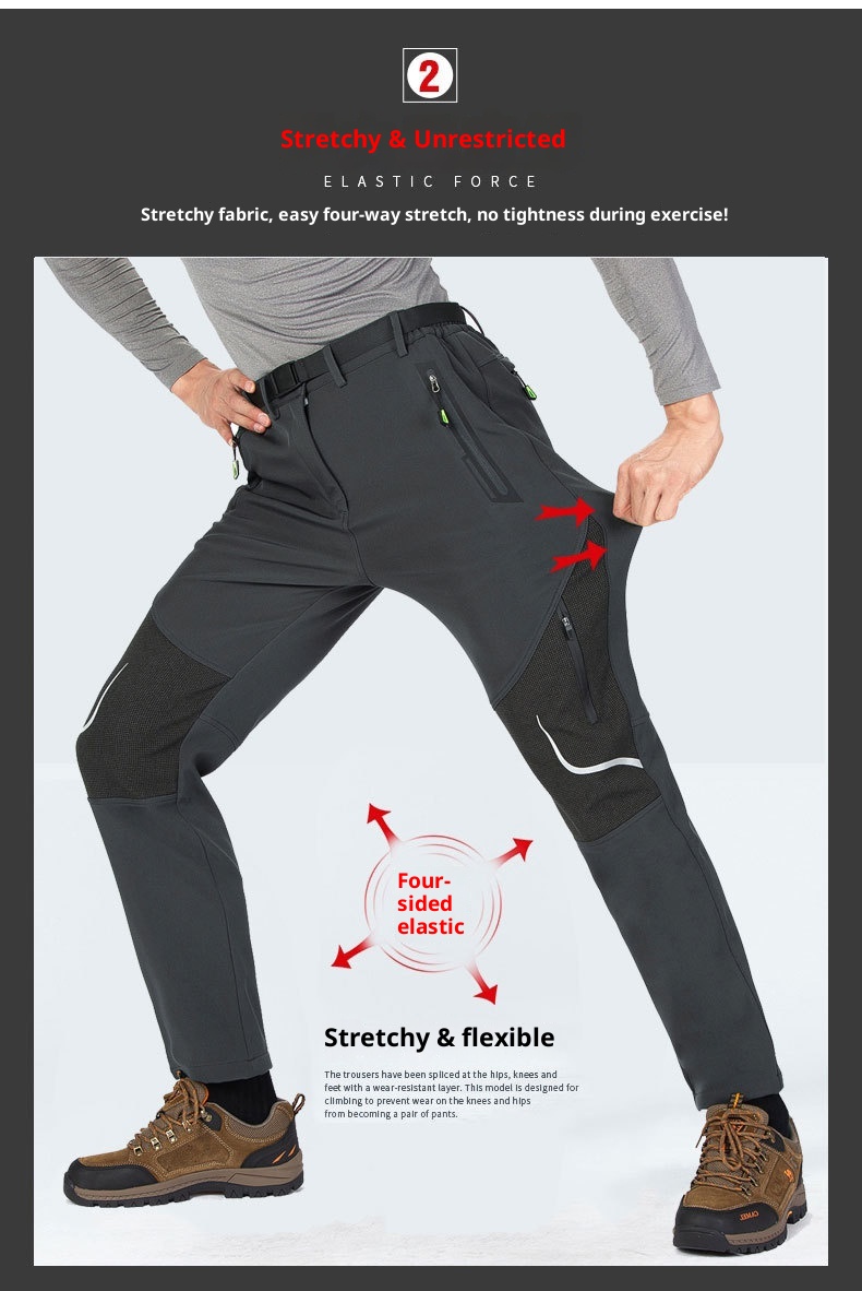 001 Plus Size Men's Outdoor Fleece Skiing Hiking Autumn Winter Thickened Warm Waterproof Wear-resistant Soft Shell Pants_voghion.com