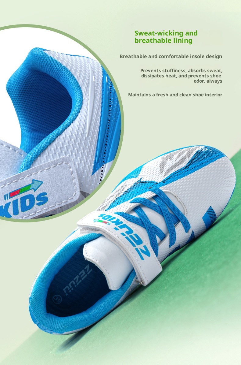 ShoeGlobe Zhizu Brand Soccer Children, No-Tie Shoelaces, Buckle TF Rubber Sole, Artificial Turf Training Shoes For Primary And_voghion.com