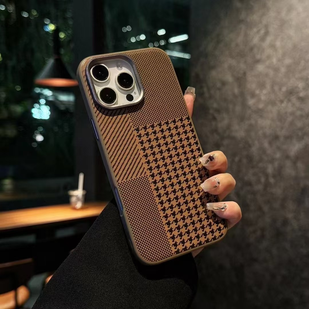 TechGlobe Suitable For IPhone 17 Pro Max Case Kevlar Texture Plain Leather 16 Metal Lens Ring 15 Shockproof Cover_voghion.com