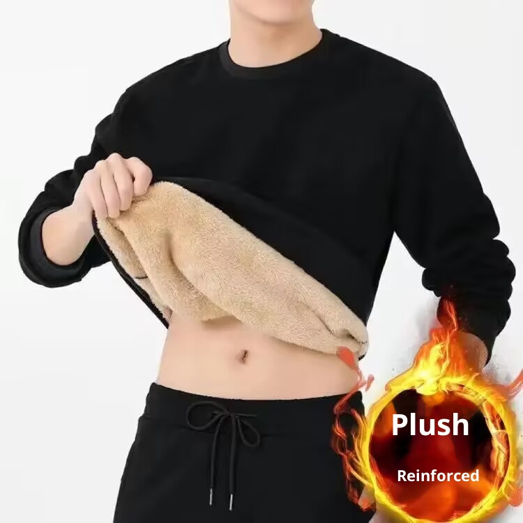 Felpa termica in lana di agnello per uomo, girocollo versatile, taglie forti, foderata in pile, ispessita, nuovo stile autunno inverno,_voghion.com