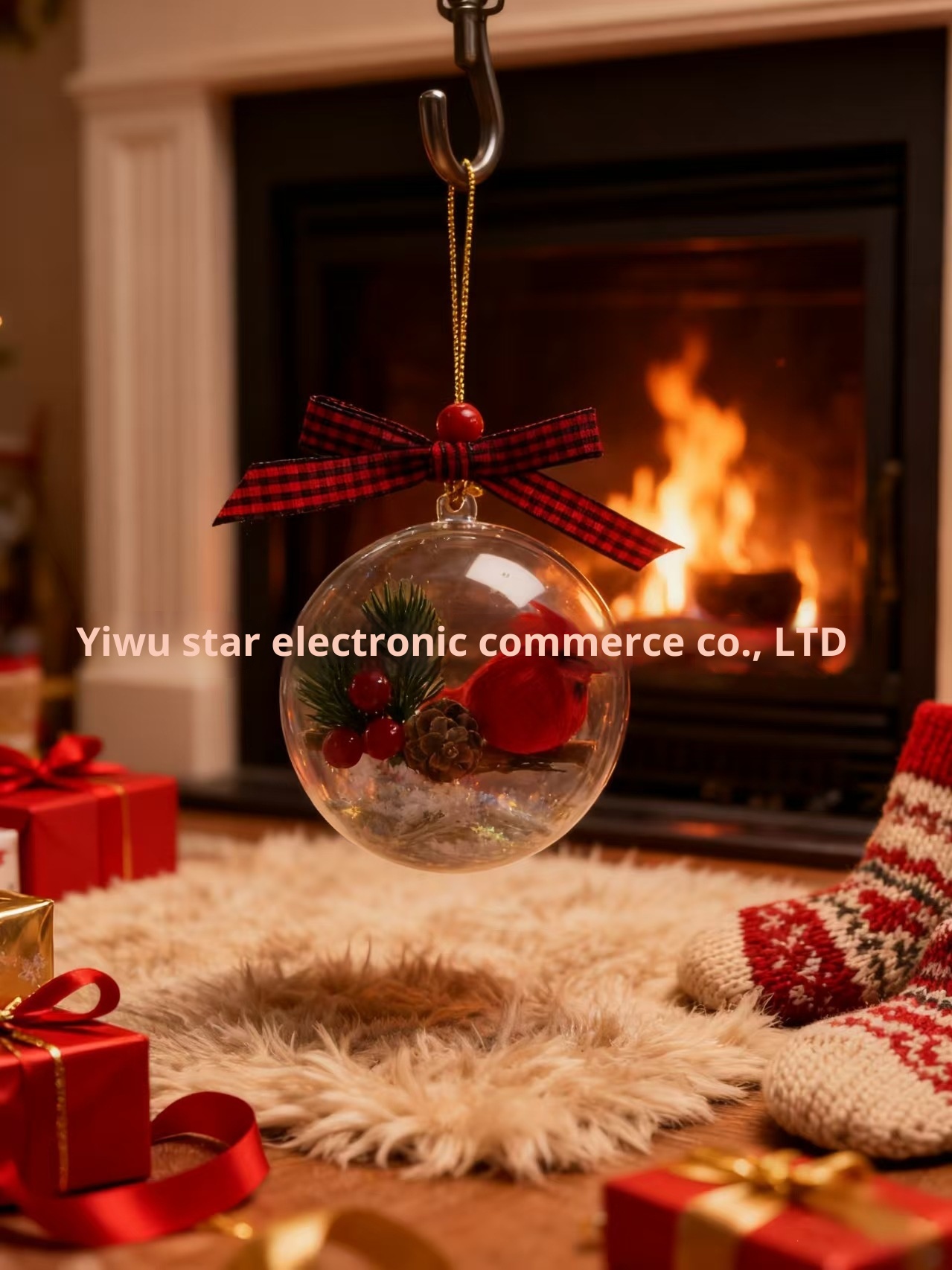 Lillian Cross-Border Tree Ornaments Transparent 3D Red Simulation Robin Bird Decoration Ball Christmas_voghion.com