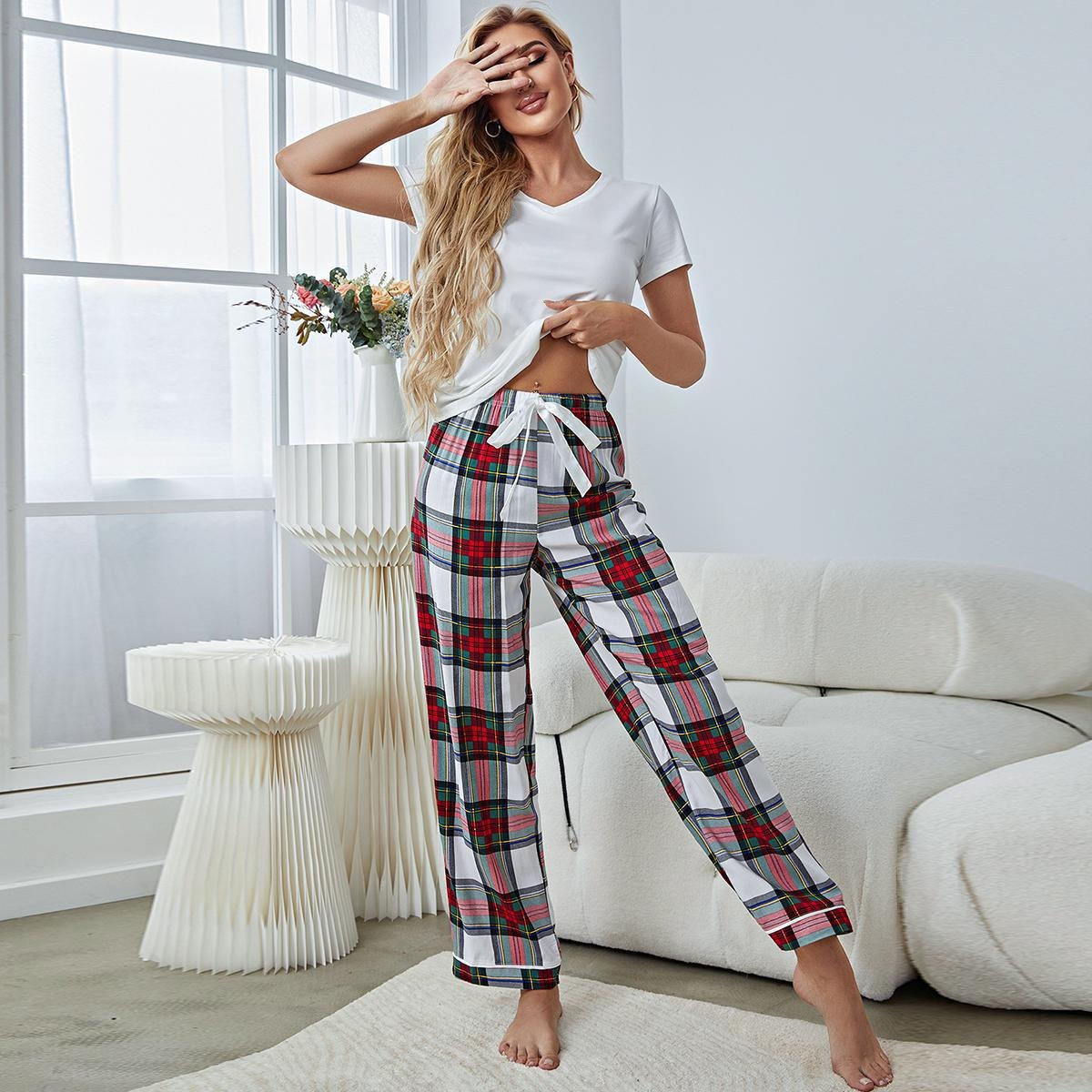 ChicShe European American Style Women's Pajamas Spring And Autumn Thin Short Sleeve Long Pants Homewear Set Cross-Border_ecoleips.com