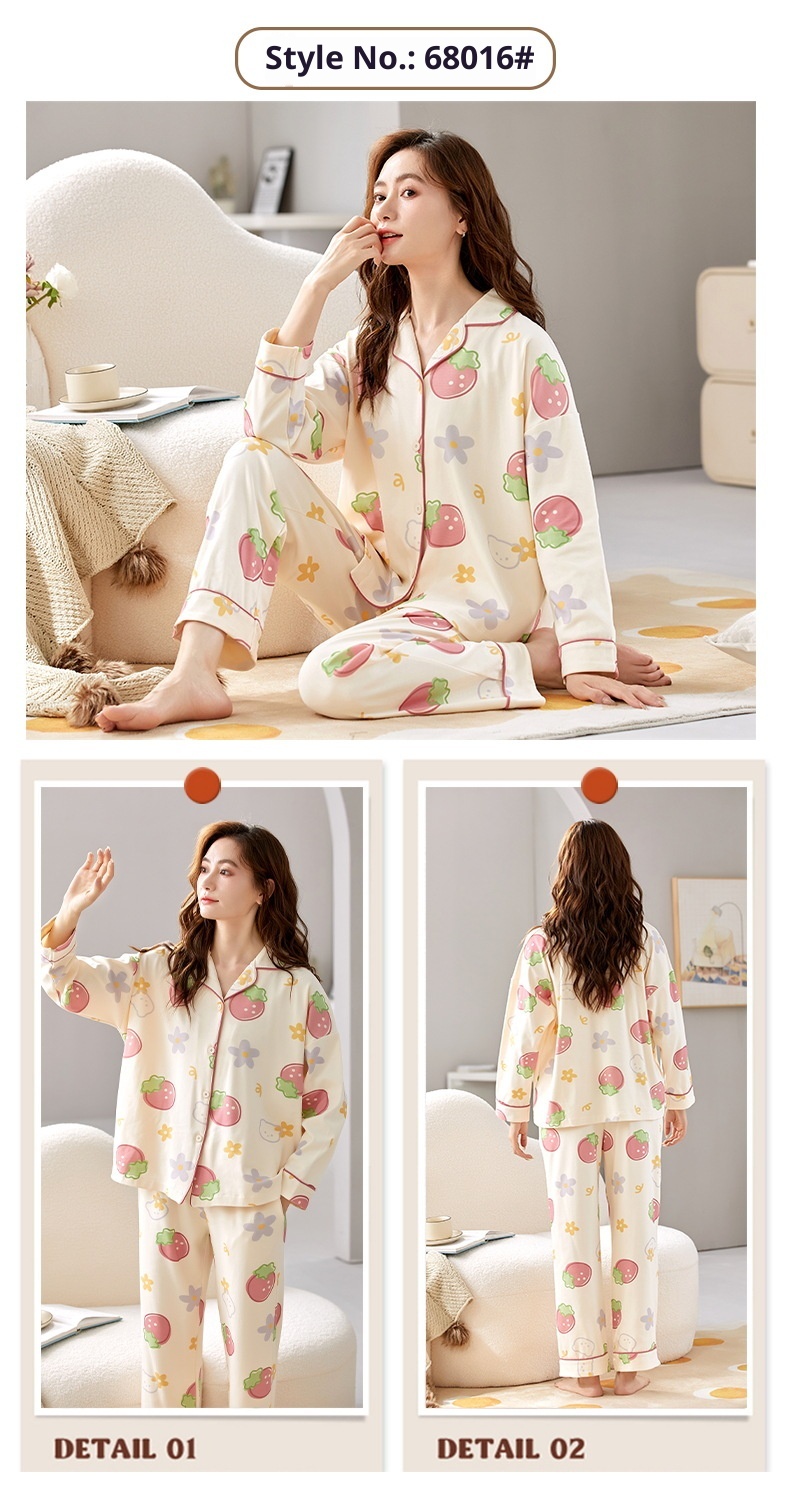 Pigiama ChicShe 100% cotone, primavera e autunno, cardigan a maniche lunghe, caldo abbigliamento da casa, comodo, morbido, vestibilità ampia, da donna._voghion.com