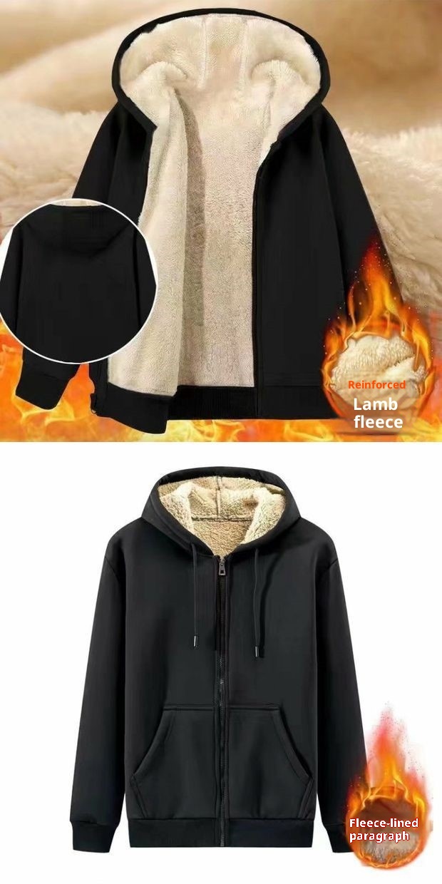 boy Autumn Winter Sweatshirt Fleece Lined Thickened Sports Casual Cotton Jacket Men's Warm Lamb Wool Loose Hooded Cardigan_voghion.com